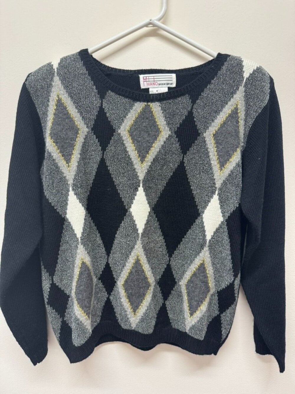 Vintage Milano Design Group Women's Wool Blend Argyle Knit Sweater - M